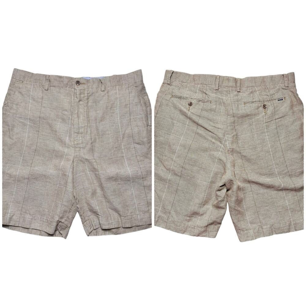 Polo Ralph Lauren | Men | Tan Linen Blend 9 Inch Glen Plaid Shorts | Sz 36